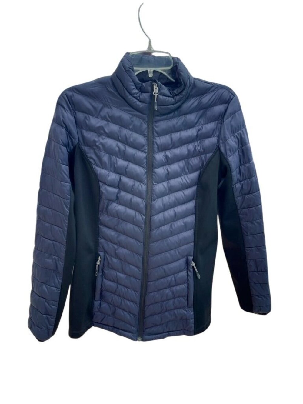 32 Degrees Heat Women's Mixed Media Hybrid Puffer Jacket - Dark Navy - Size Larg
